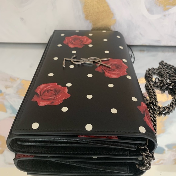 Saint Laurent Polka Dot Floral Monogram WOC - Picture 8 of 11